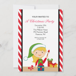 Adorable Elf working in Workshop Party Invite