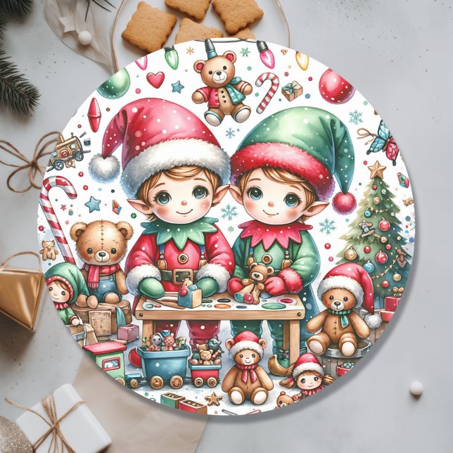 Adorable Elves in Santa's Workshop Christmas Classic Round Sticker (Creator Uploaded)