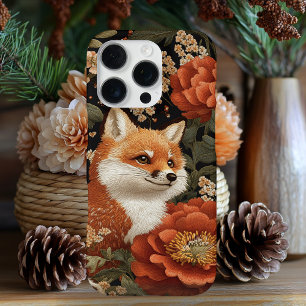 Adorable embroidered look Fox & Flowers iPhone 16 Pro Case