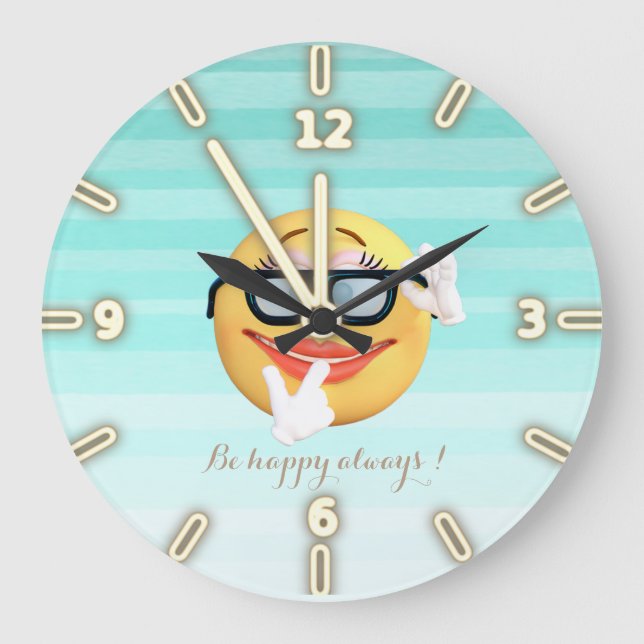 Adorable  Emoji Face-Be happy always Large Clock (Front)