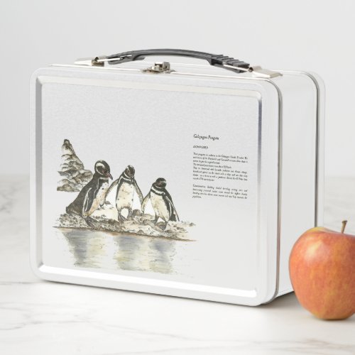 Adorable Endangered Galapagos Penguins Watercolour Metal Lunch Box