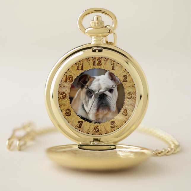 Adorable English Bulldog dog pocket watch 2 (Inside)