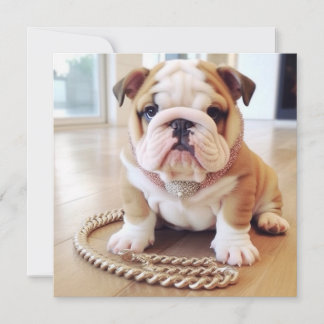 ADORABLE ENGLISH BULLDOG PUPPY GREETING CARD