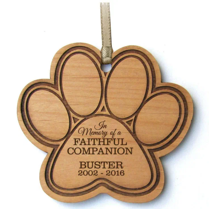 Adorable Engraved Paw Print Wooden Ornament | Zazzle