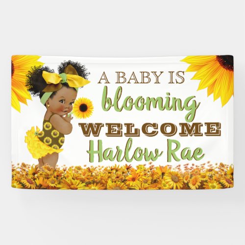 Adorable Ethnic Baby Girl  Sunflower Baby Shower Banner