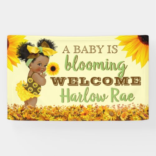Adorable Ethnic Baby Girl  Yellow Sunflower Banner