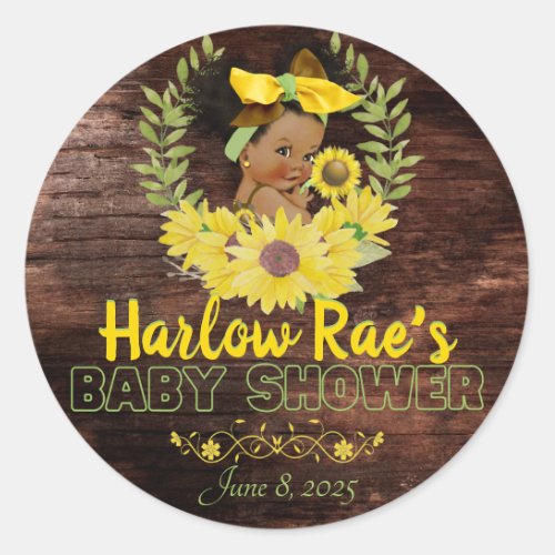 Adorable Ethnic Baby Girl  Yellow Sunflower Classic Round Sticker