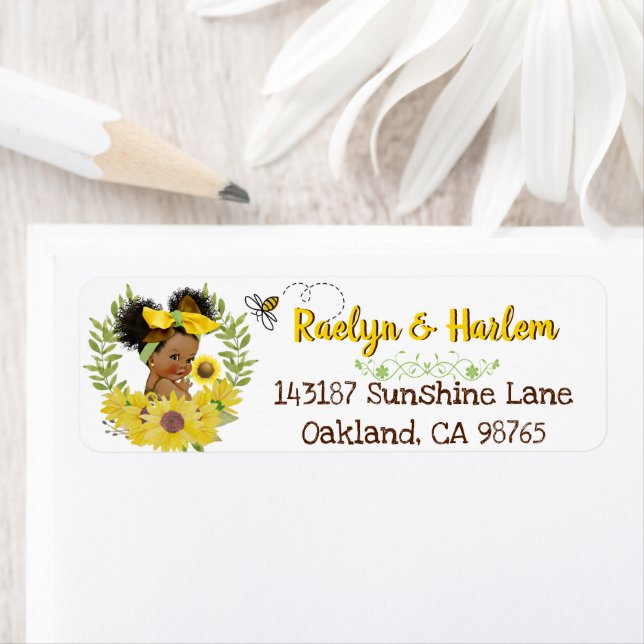 Adorable Ethnic Baby Girl|Yellow Sunflower Mailing Label (Insitu)