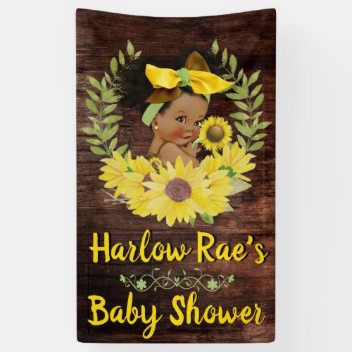 Adorable Ethnic Baby Girl Yellow Sunflower Rustic Banner
