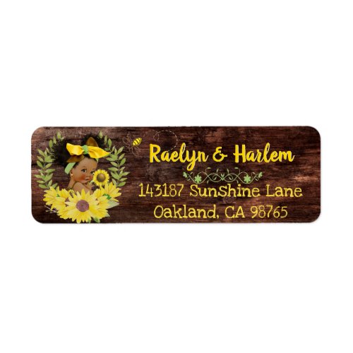 Adorable Ethnic Baby GirlYellow Sunflower Rustic Label