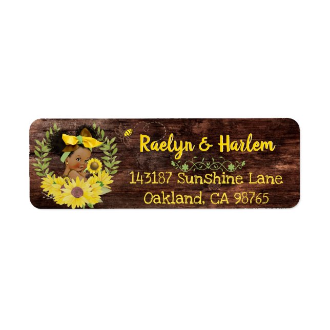 Adorable Ethnic Baby Girl|Yellow Sunflower Rustic Label (Front)