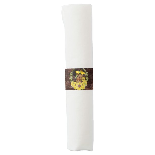Adorable Ethnic Baby Girl | Yellow Sunflower Sweet Napkin Bands (Front)
