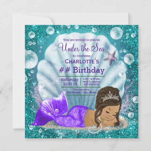 Adorable Ethnic Mermaid Under the Sea Birthday Invitation