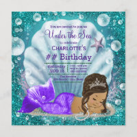 Adorable Ethnic Mermaid Under the Sea Birthday Invitation