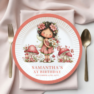 Adorable Fairy 5th Birthday Blush Floral Paper  Plates