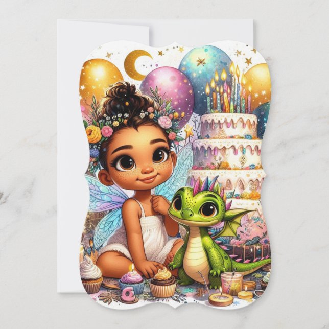 Adorable Fairy - Baby Dragon Birthday Card (Front)