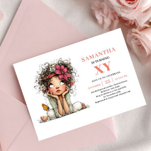 Adorable Fairy Girl 2nd Birthday Floral Pink Invitation