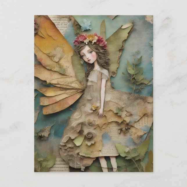 Adorable Fairy Mixed Media Collage Postcard (Front)