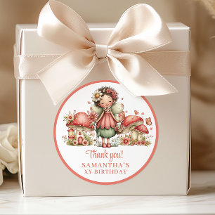 Adorable Fairy Pink Flowers Birthday Thank You Classic Round Sticker
