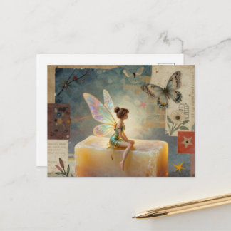Adorable Fairy Sitting on a Bar of Soap Collage Postcard