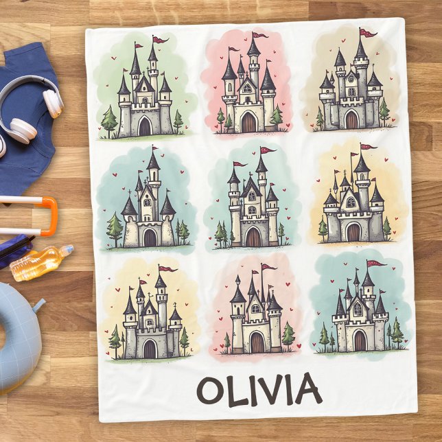 Adorable Fairy Tale Castle Doodles Fleece Blanket (Creator Uploaded)