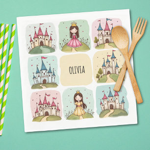 Adorable Fairy Tale Castle & Princess Doodles Napkins