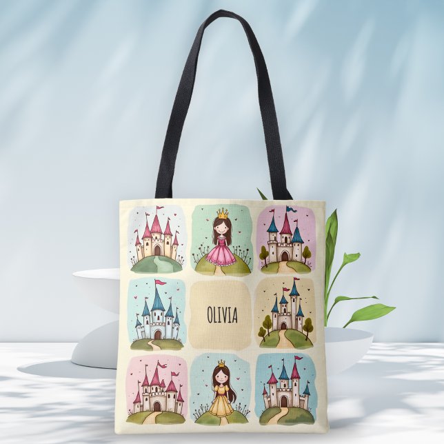 Adorable Fairy Tale Castle & Princess Doodles Tote Bag (Creator Uploaded)
