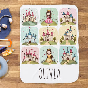 Adorable Fairy Tale Princess and Castle Doodles Baby Blanket
