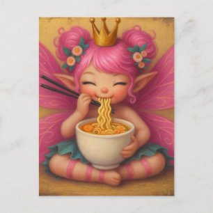 Adorable Fairy With Pink Hair Eating Ramen Postcard