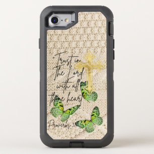 Adorable Faith Knitwear Green Butterfly Cross OtterBox Defender iPhone SE/8/7 Case