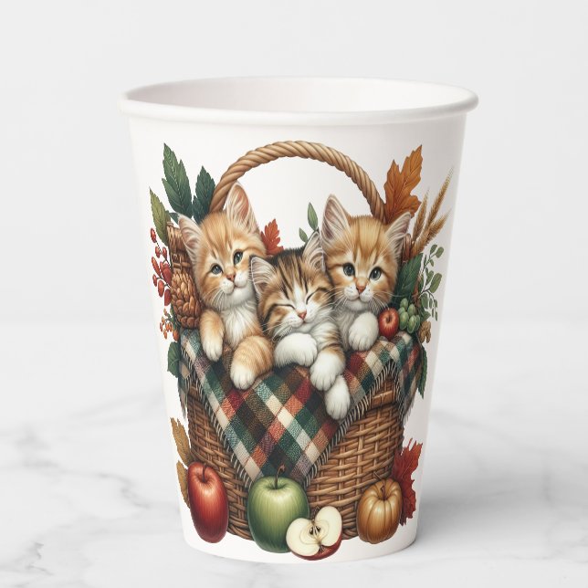 ADORABLE FALL AUTUMN THEMED KITTENS & CATS PAPER CUPS (Front)