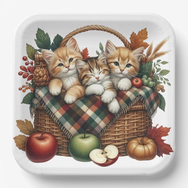 ADORABLE FALL AUTUMN THEMED KITTENS & CATS PAPER PLATES (Front)