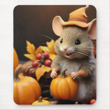 Adorable Fall Mouse with Pumpkins Mouse Pad