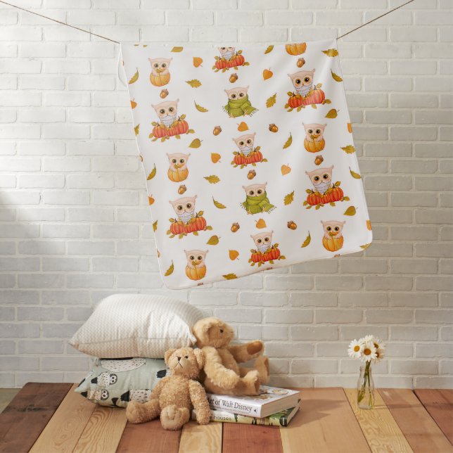 Adorable Fall Owls Baby Blanket (In Situ)