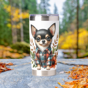 ADORABLE FALL THEMED CHIHUAHUA DOG INSULATED TUMBLER