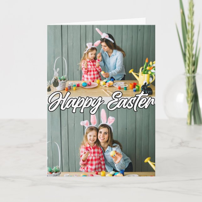 Adorable Family Custom 2-photo Easter Holiday Card (Front)