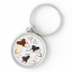 Adorable Fancy Rats & Rainbow Hearts  Keychain