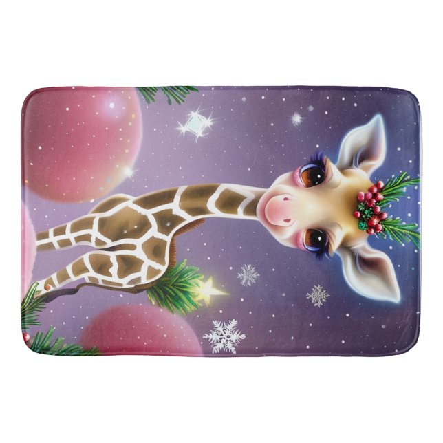 Adorable Fantasy Baby Giraffe with Holly  Bath Mat (Front)