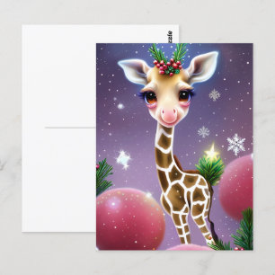 Adorable Fantasy Baby Giraffe with Holly Postcard