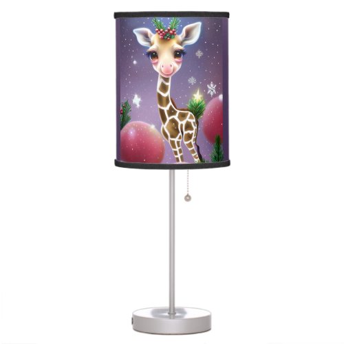 Adorable Fantasy Baby Giraffe with Holly  Table Lamp
