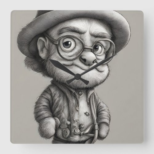 Adorable Fantasy Creature Wearing a Jacket and Hat Square Wall Clock