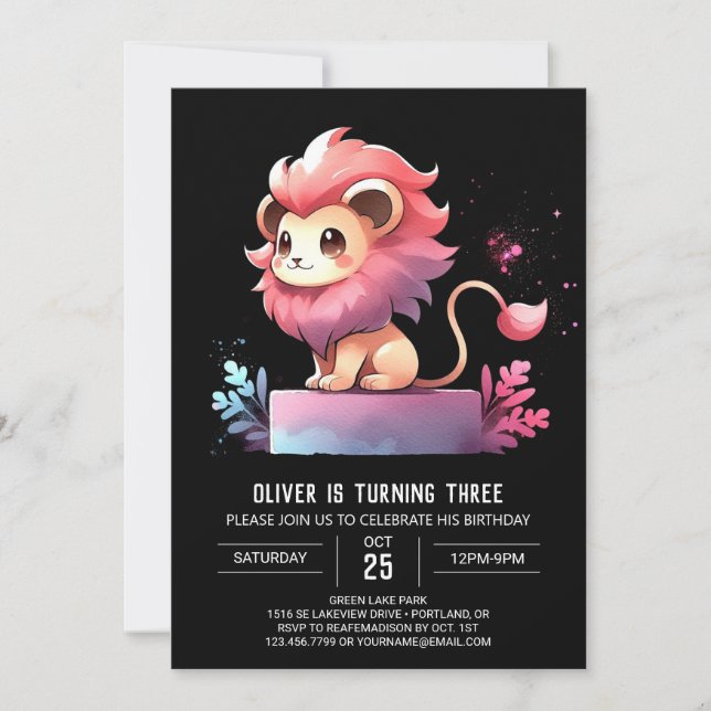 Adorable Fantasy Lion Birthday  Invitation (Front)