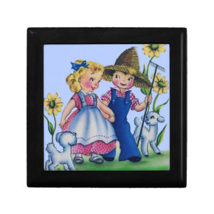 adorable farm boy and farm girl 1940s gift box