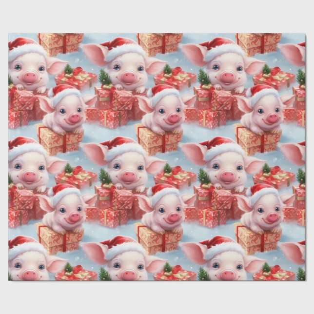 Adorable  Farm Piggy  Christmas  Wrapping Paper (Seam)