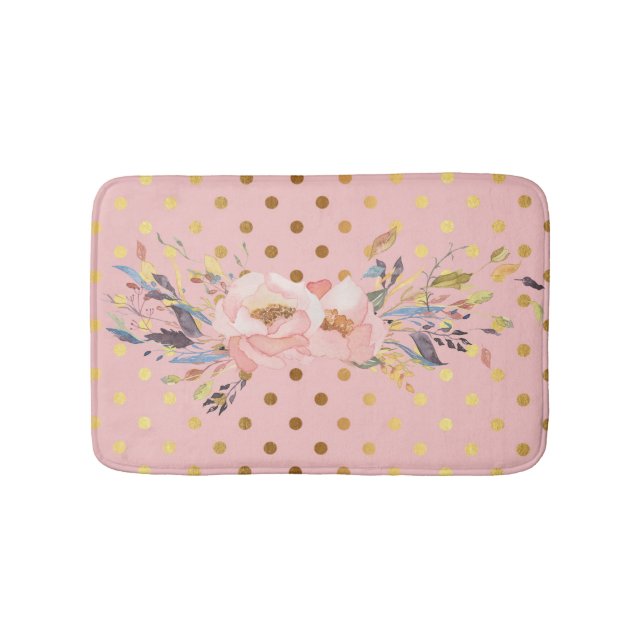 Adorable  Faux Gold Polka Dots Flowers Bathroom Mat (Front)