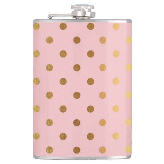 Adorable  Faux Gold Polka Dots Flowers Flask (Front)