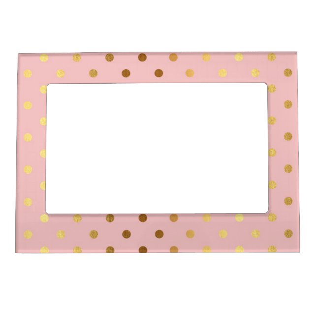 Adorable  Faux Gold Polka Dots Flowers Magnetic Frame (Front)