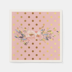 Adorable Faux Gold Polka Dots Flowers Napkins