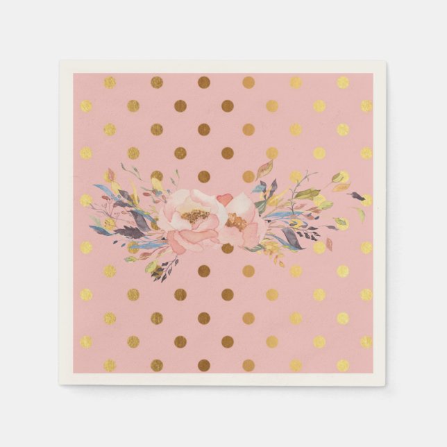Adorable  Faux Gold Polka Dots Flowers Napkins (Front)