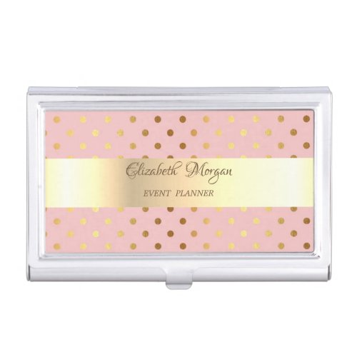 Adorable  Faux Gold Polka Dots_Personalized Business Card Holder